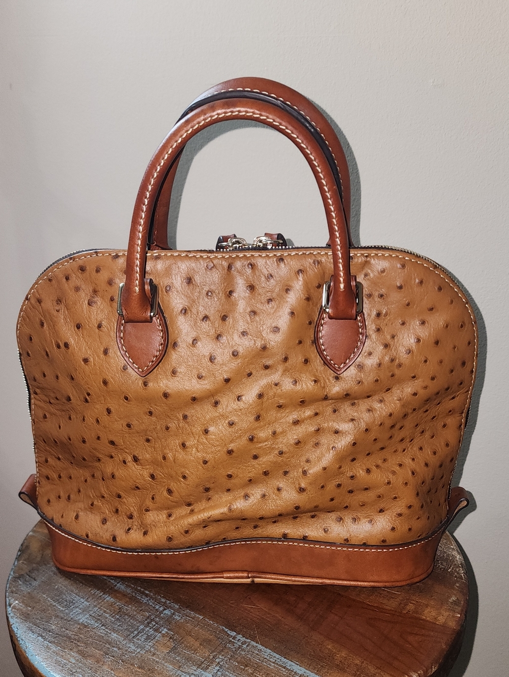 Dooney & Bourke Tan Brown Ostrich Embossed Satchel Purse Project - Picture 7 of 13